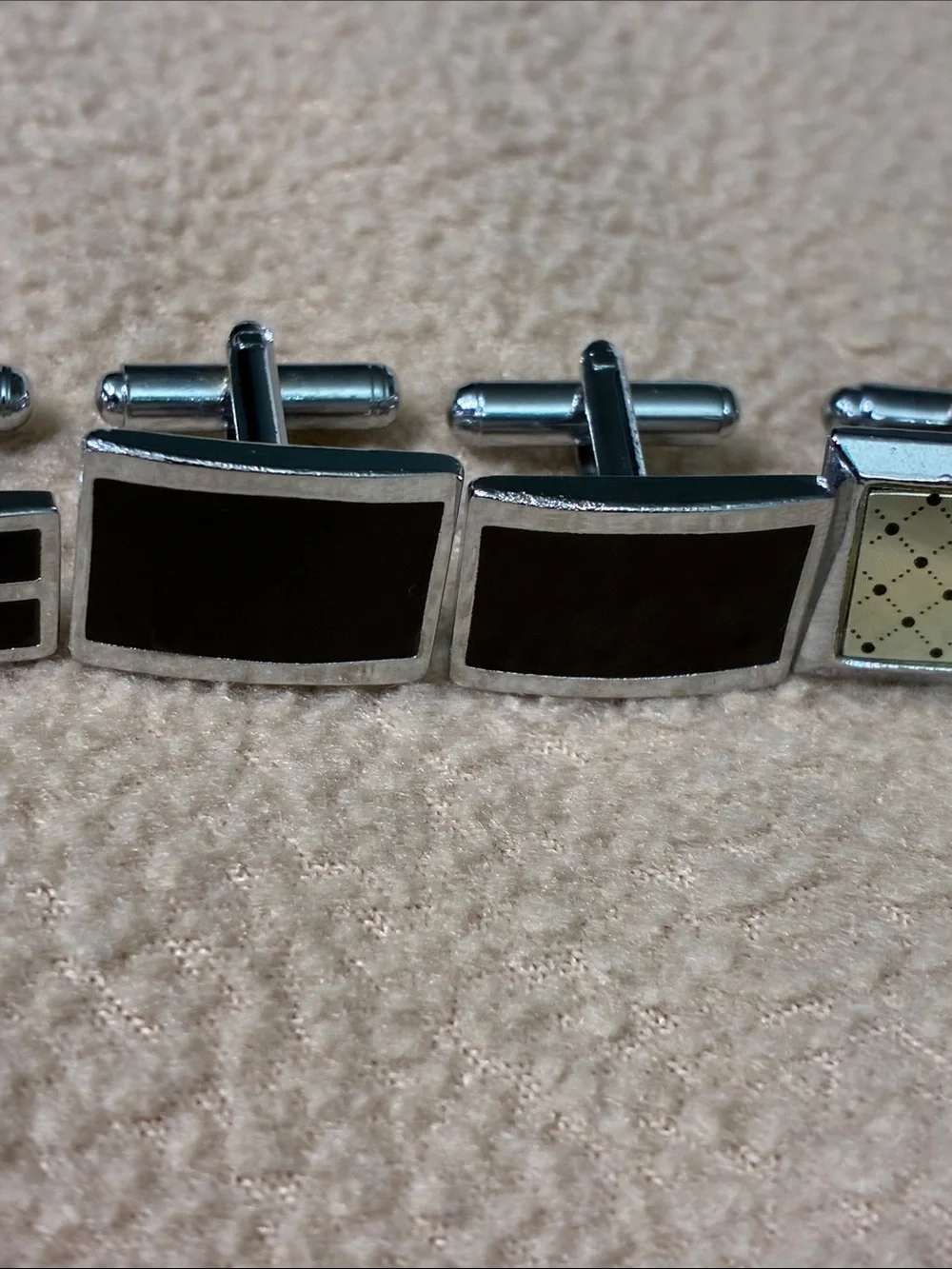Black and Silver Geometric Men's Cufflinks Set